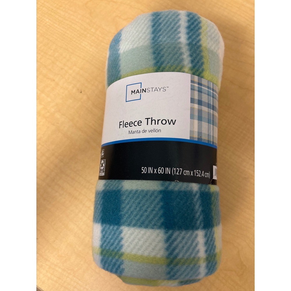Mainstays Fleece Throw Blanket Plaid Teal Blue Green 50x60 MS1628029327711